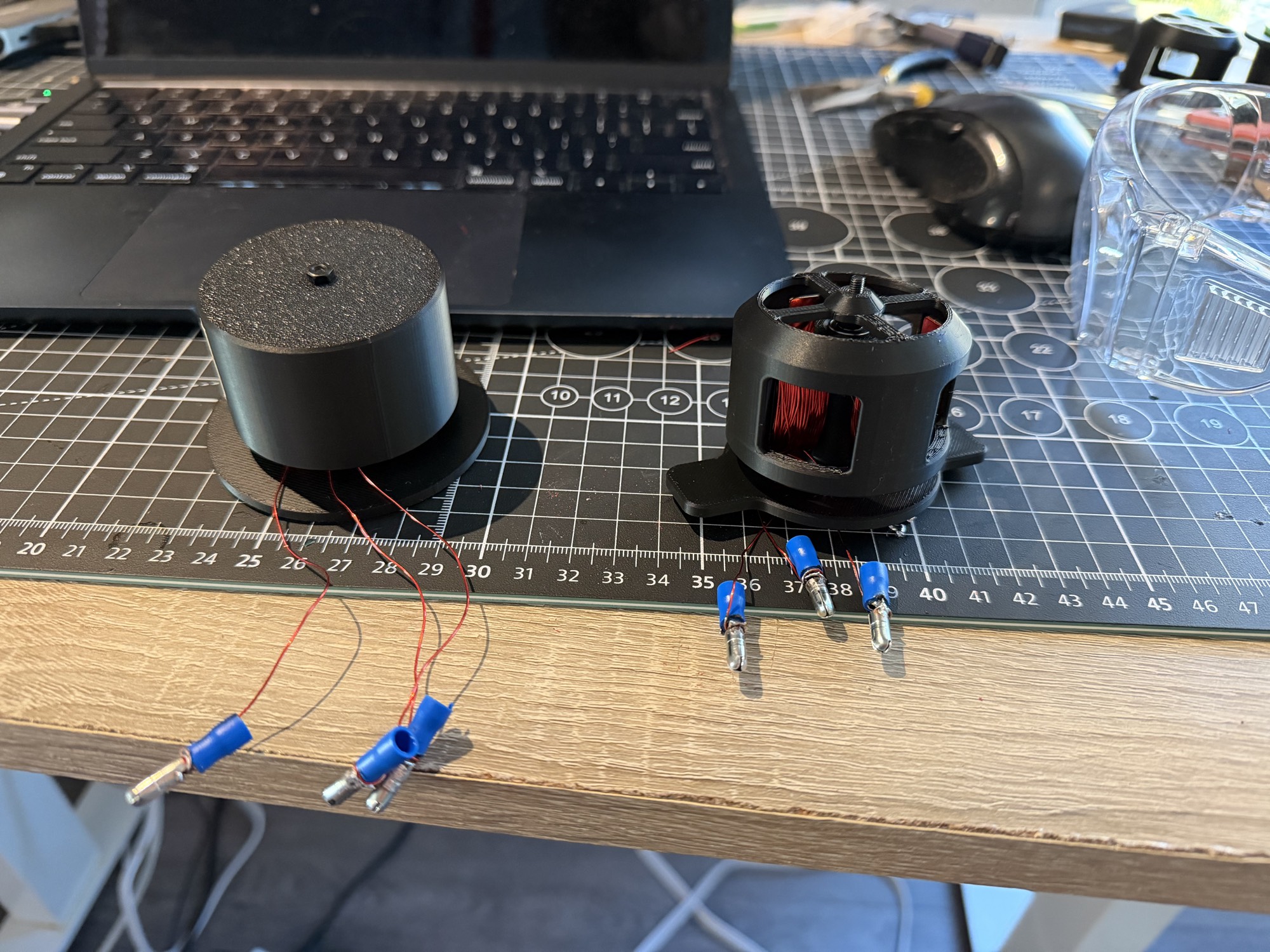 V1 and V2 motor prototypes side by side First and second DIY brushless motor prototypes shown side by side